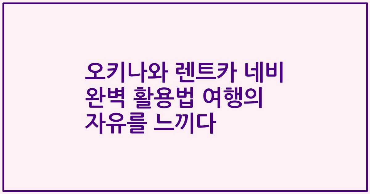 오키나와 렌트카 네비 완벽 활용법 여행의 자유를 느끼다